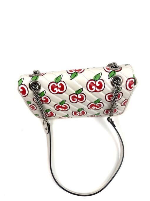 Gucci Calfskin Monogram Matelasse Diagonal GG Apple Small GG Marmont Shoulder Bag Ivory - Image 23