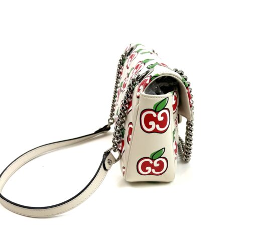 Gucci Calfskin Monogram Matelasse Diagonal GG Apple Small GG Marmont Shoulder Bag Ivory - Image 9