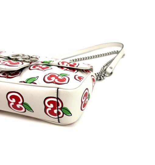 Gucci Calfskin Monogram Matelasse Diagonal GG Apple Small GG Marmont Shoulder Bag Ivory - Image 19