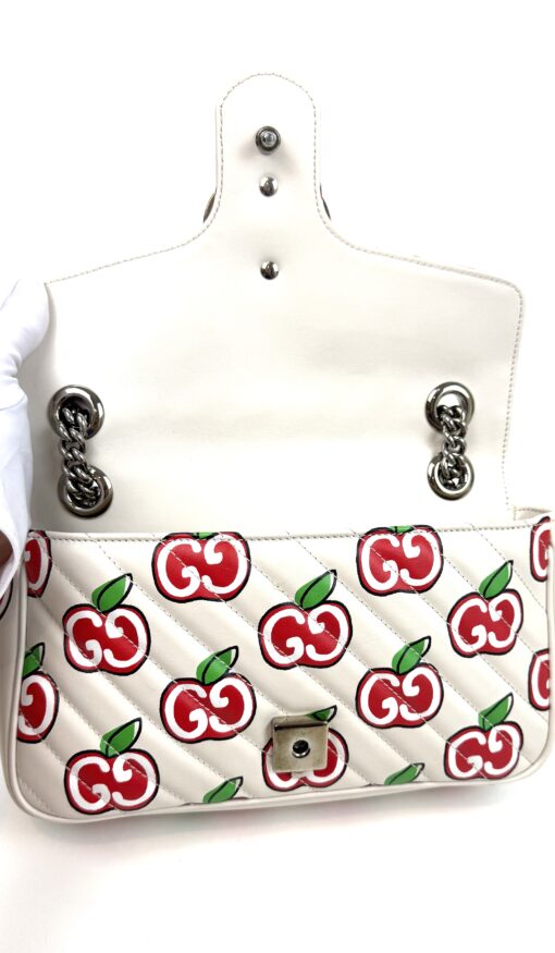 Gucci Calfskin Monogram Matelasse Diagonal GG Apple Small GG Marmont Shoulder Bag Ivory - Image 14