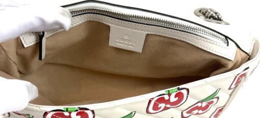 Gucci Calfskin Monogram Matelasse Diagonal GG Apple Small GG Marmont Shoulder Bag Ivory - Image 12