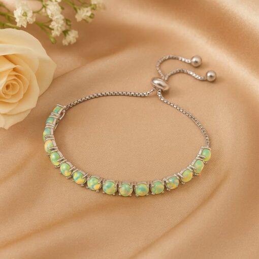 Ethiopian OpalNatural Gemstone Birthstone .925 Tennis Bracelet Adjustable