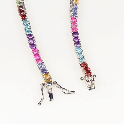 Multicolor Natural Gemstone Birthstone 3mm .925 Tennis Bracelet 7.5" - Image 5