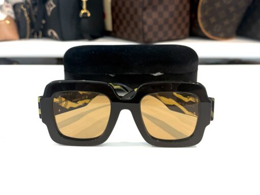 NEW Gucci GG1547S Black Yellow Zebra Square Sunglasses