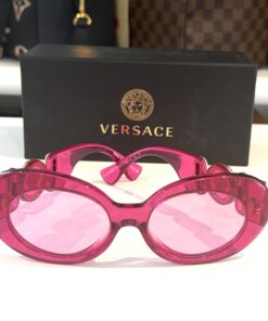 Versace VE 4426BU 536787 Fuchsia Plastic Oval Sunglasses Grey Lens