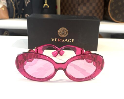 Versace VE 4426BU 536787 Fuchsia Plastic Oval Sunglasses Grey Lens