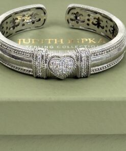 Judith Ripka Designer Heart Bangle  .925 Sterling Silver and Cubic Zirconia