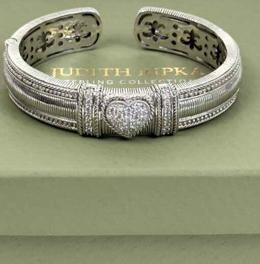 Judith Ripka Designer Heart Bangle  .925 Sterling Silver and Cubic Zirconia