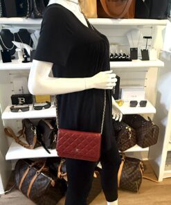 Chanel Red Lambskin Classic Quilted Wallet On Chain Silver 2