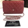 Chanel Red Lambskin Classic Quilted Wallet On Chain Silver