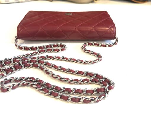 Chanel Red Lambskin Classic Quilted Wallet On Chain Silver - Image 18