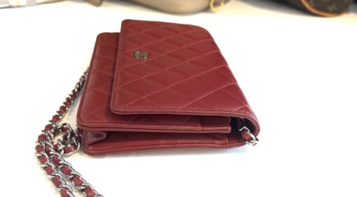Chanel Red Lambskin Classic Quilted Wallet On Chain Silver - Image 15