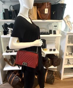 CHANEL Red Quilted Caviar Leather Medium 10″ Boy Bag Ruthenium 2