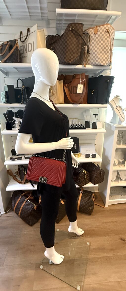 CHANEL Red Quilted Caviar Leather Medium 10" Boy Bag Ruthenium - Image 2
