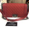 CHANEL Red Quilted Caviar Leather Medium 10" Boy Bag Ruthenium