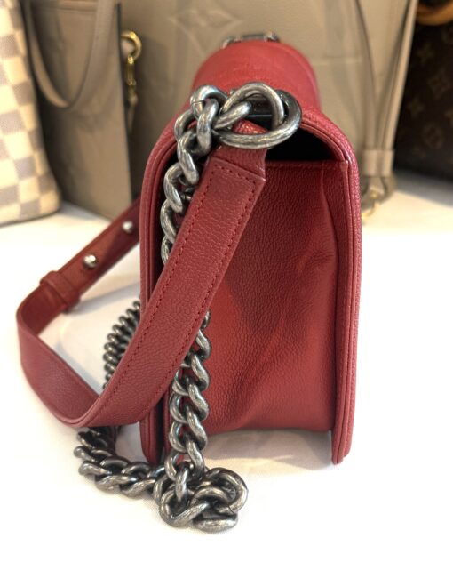 CHANEL Red Quilted Caviar Leather Medium 10" Boy Bag Ruthenium - Image 11