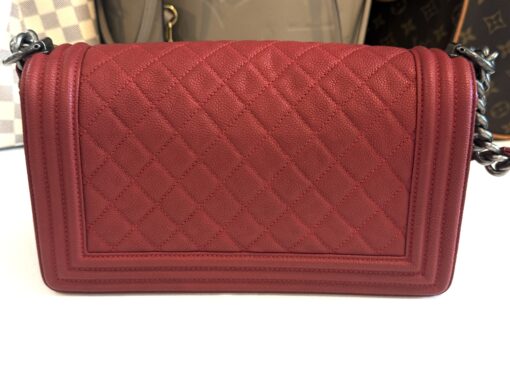 CHANEL Red Quilted Caviar Leather Medium 10" Boy Bag Ruthenium - Image 6
