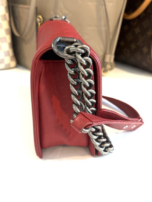 CHANEL Red Quilted Caviar Leather Medium 10" Boy Bag Ruthenium - Image 12