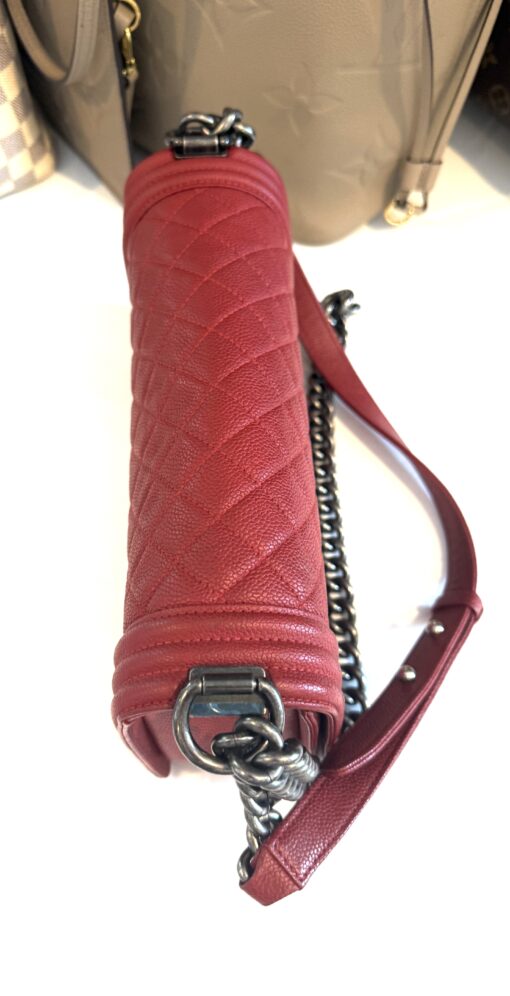 CHANEL Red Quilted Caviar Leather Medium 10" Boy Bag Ruthenium - Image 23