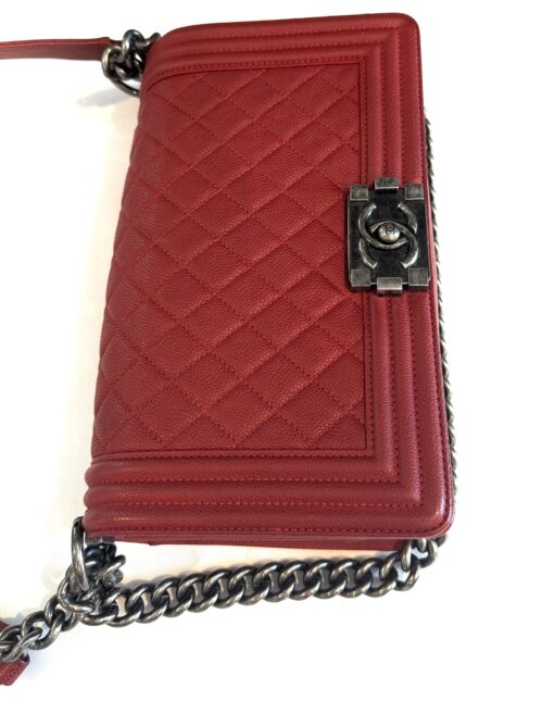 CHANEL Red Quilted Caviar Leather Medium 10" Boy Bag Ruthenium - Image 22