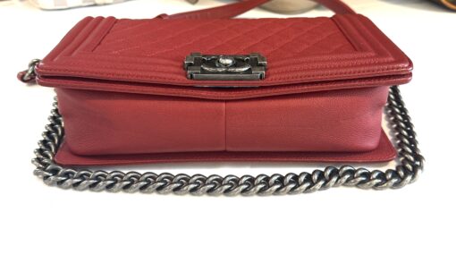 CHANEL Red Quilted Caviar Leather Medium 10" Boy Bag Ruthenium - Image 9