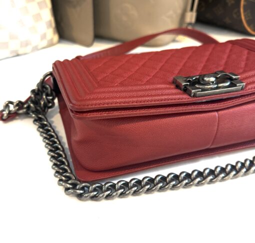 CHANEL Red Quilted Caviar Leather Medium 10" Boy Bag Ruthenium - Image 20