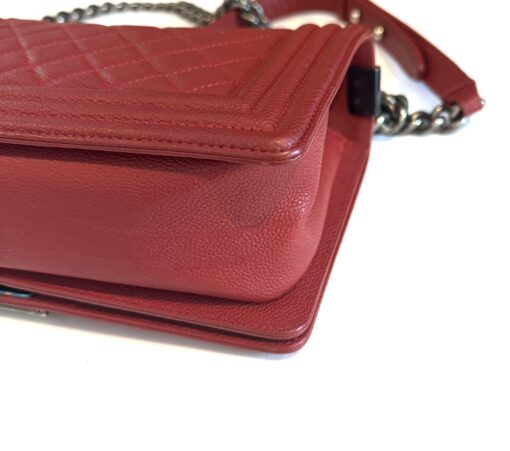 CHANEL Red Quilted Caviar Leather Medium 10" Boy Bag Ruthenium - Image 19