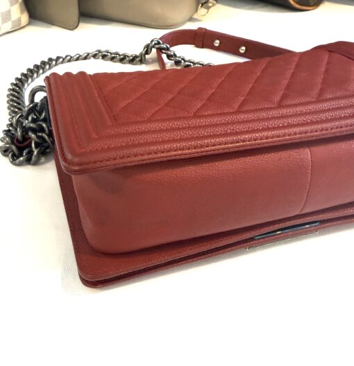 CHANEL Red Quilted Caviar Leather Medium 10" Boy Bag Ruthenium - Image 18