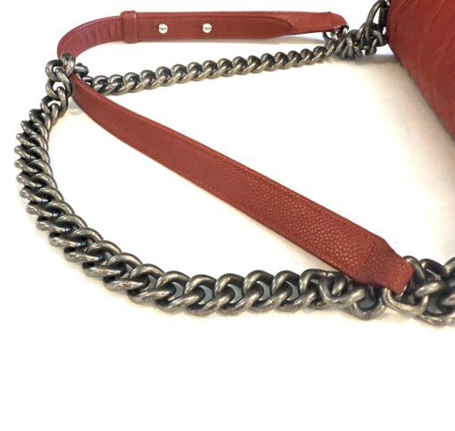 CHANEL Red Quilted Caviar Leather Medium 10" Boy Bag Ruthenium - Image 16
