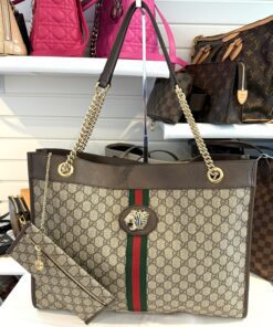 Gucci Supreme Monogram Large Rajah Chain Tote Beige New Acero with Pouch