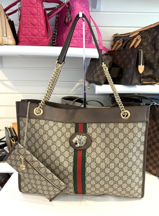 Gucci Supreme Monogram Large Rajah Chain Tote Beige New Acero with Pouch