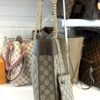 Side view of the tote with the chain handles