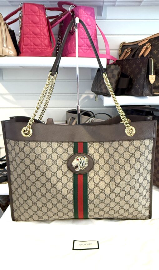 Gucci Supreme Monogram Large Rajah Chain Tote Beige New Acero with Pouch - Image 7