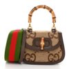 Gucci Monogram Jumbo GG Textured Dollar Calfskin Web Mini Bamboo 1947 Top Handle Bag Camel Ebony New Acero