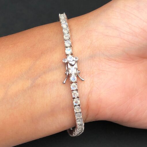 Moonstone Natural Gemstone Birthstone 3mm .925 Tennis Bracelet 7.5" - Image 6