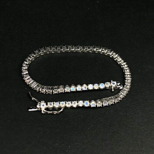 Moonstone Natural Gemstone Birthstone 3mm .925 Tennis Bracelet 7.5"