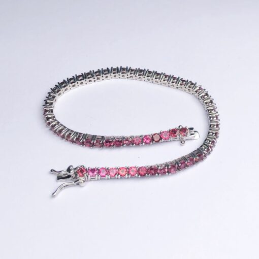 Pink Tourmaline  Natural Gemstone Birthstone 3mm .925 Tennis Bracelet 7.5"