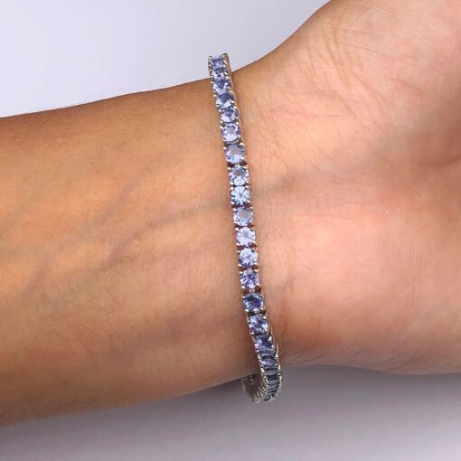 Tanzanite Natural Gemstone Birthstone 3mm .925 Tennis Bracelet 7.5" - Image 2