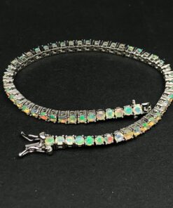 Ethiopian Opal Natural Gemstone Birthstone 3mm .925 Tennis Bracelet 7.5"