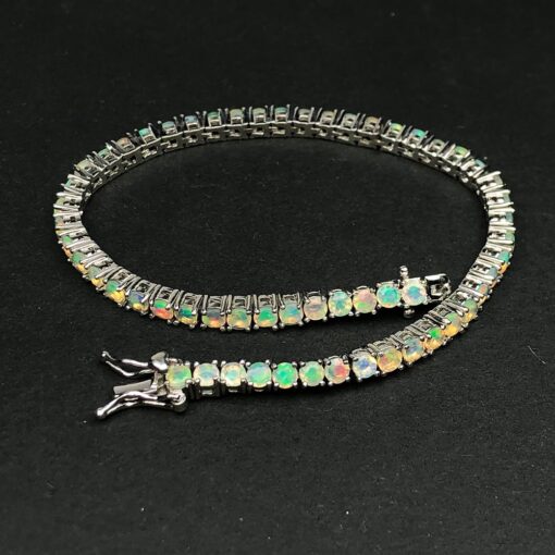 Ethiopian Opal Natural Gemstone Birthstone 3mm .925 Tennis Bracelet 7.5"