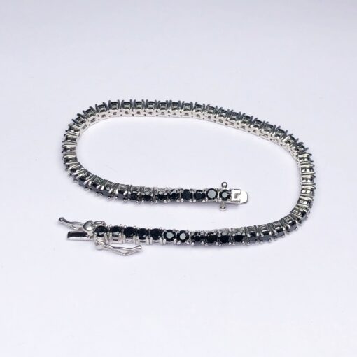 Spinel Black Natural Gemstone Birthstone 3mm .925 Tennis Bracelet 7.5"