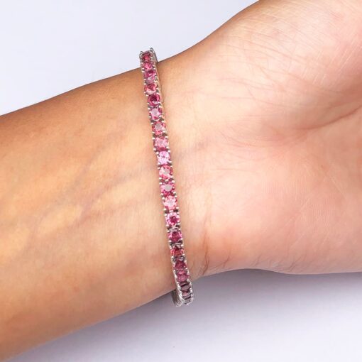 Pink Tourmaline  Natural Gemstone Birthstone 3mm .925 Tennis Bracelet 7.5" - Image 3