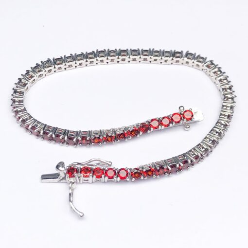 Garnet Natural Gemstone Birthstone 3mm .925 Tennis Bracelet 7.5"