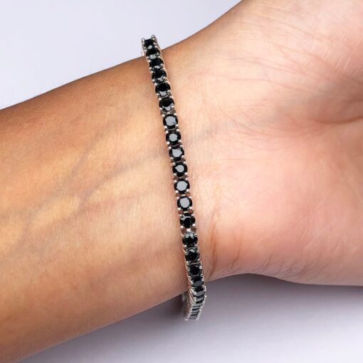 Spinel Black Natural Gemstone Birthstone 3mm .925 Tennis Bracelet 7.5" - Image 2