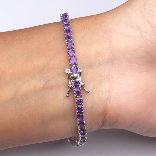 Amethyst Natural Gemstone Birthstone 3mm .925 Tennis Bracelet 7.5" - Image 7