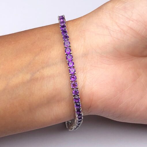 Amethyst Natural Gemstone Birthstone 3mm .925 Tennis Bracelet 7.5" - Image 6