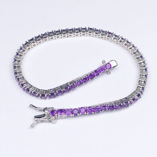 Amethyst Natural Gemstone Birthstone 3mm .925 Tennis Bracelet 7.5"