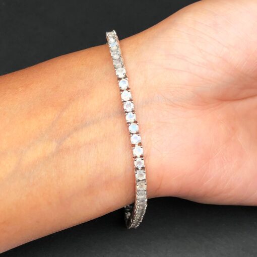 Moonstone Natural Gemstone Birthstone 3mm .925 Tennis Bracelet 7.5" - Image 2