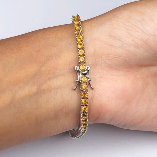 Citrine Natural Gemstone Birthstone 3mm .925 Tennis Bracelet 7.5" - Image 2
