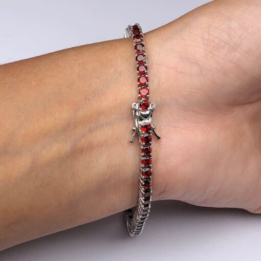 Garnet Natural Gemstone Birthstone 3mm .925 Tennis Bracelet 7.5" - Image 2